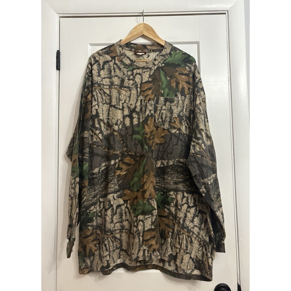Vintage Y2K Trebark Men's 3XL Camo Woods‎ Leaf Hunting Long Sleeve Pocket Shirt
